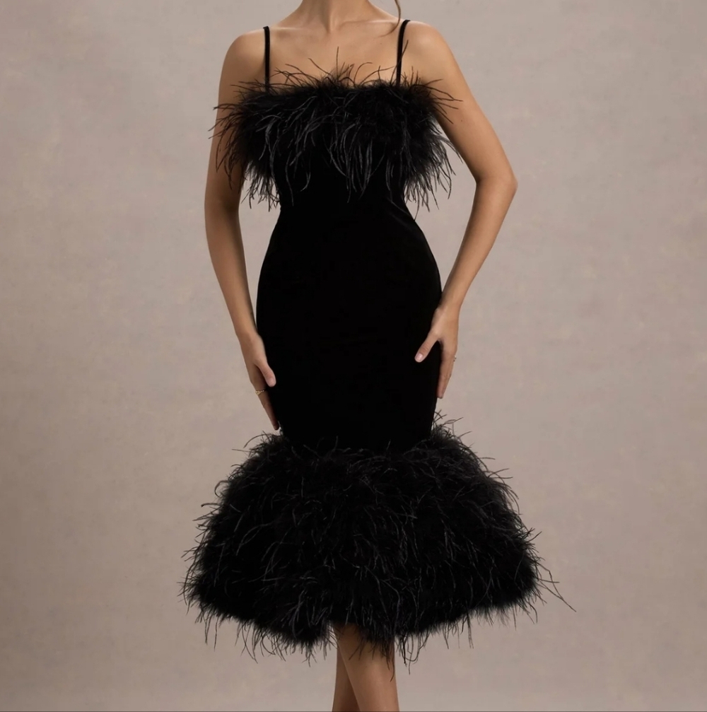 Elegant Black Feathered Dress